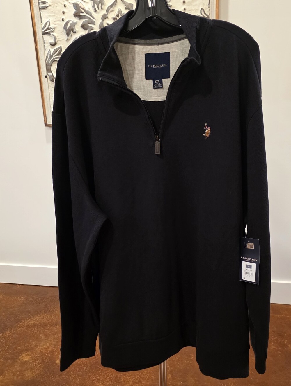NWT U.S. Polo Assn. Men's Quarter Zip Pullover Sweatshirt Black 3XL - Picture 1 of 7